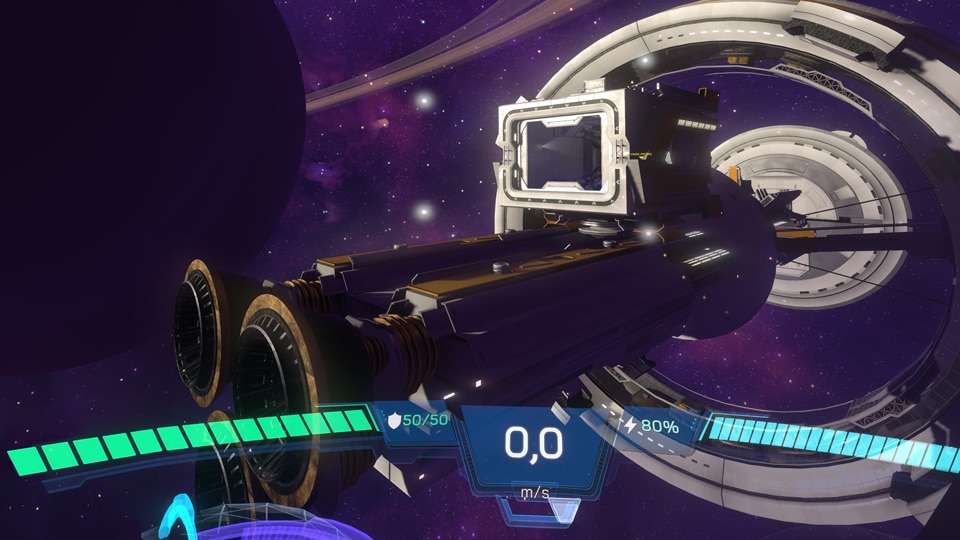 Player HUD looking at a space station